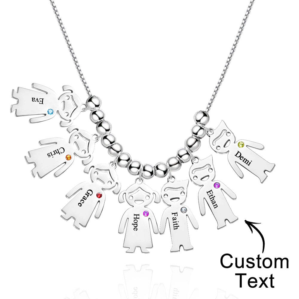 Mother's Necklace with Engravable Birthstone Children's Charms - soufeelus