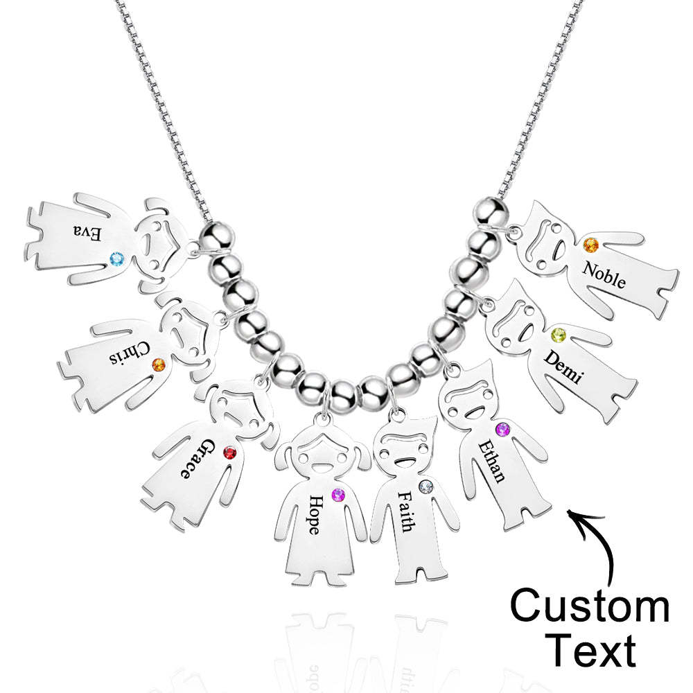 Mother's Necklace with Engravable Birthstone Children's Charms - soufeelus