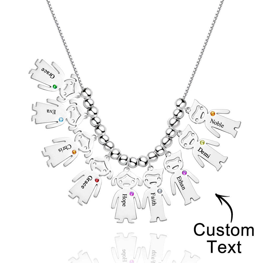 Mother's Necklace with Engravable Birthstone Children's Charms - soufeelus