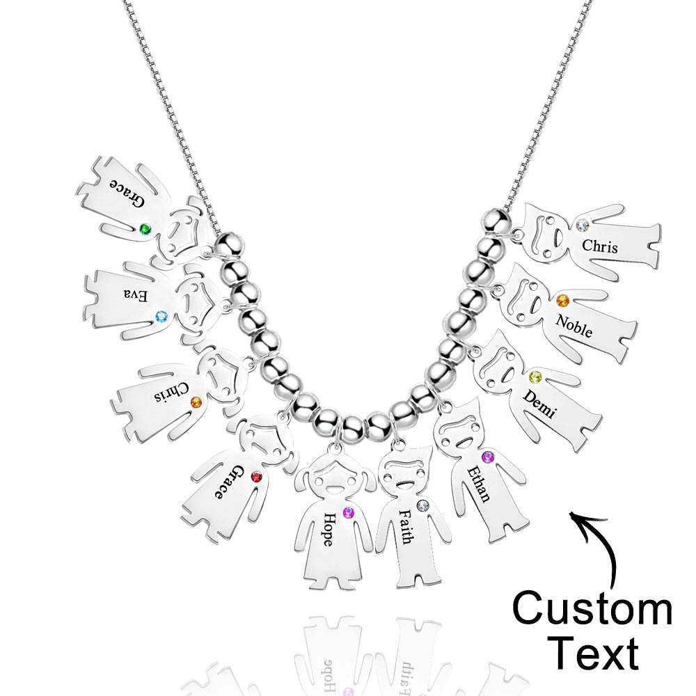 Mother's Necklace with Engravable Birthstone Children's Charms - soufeelus