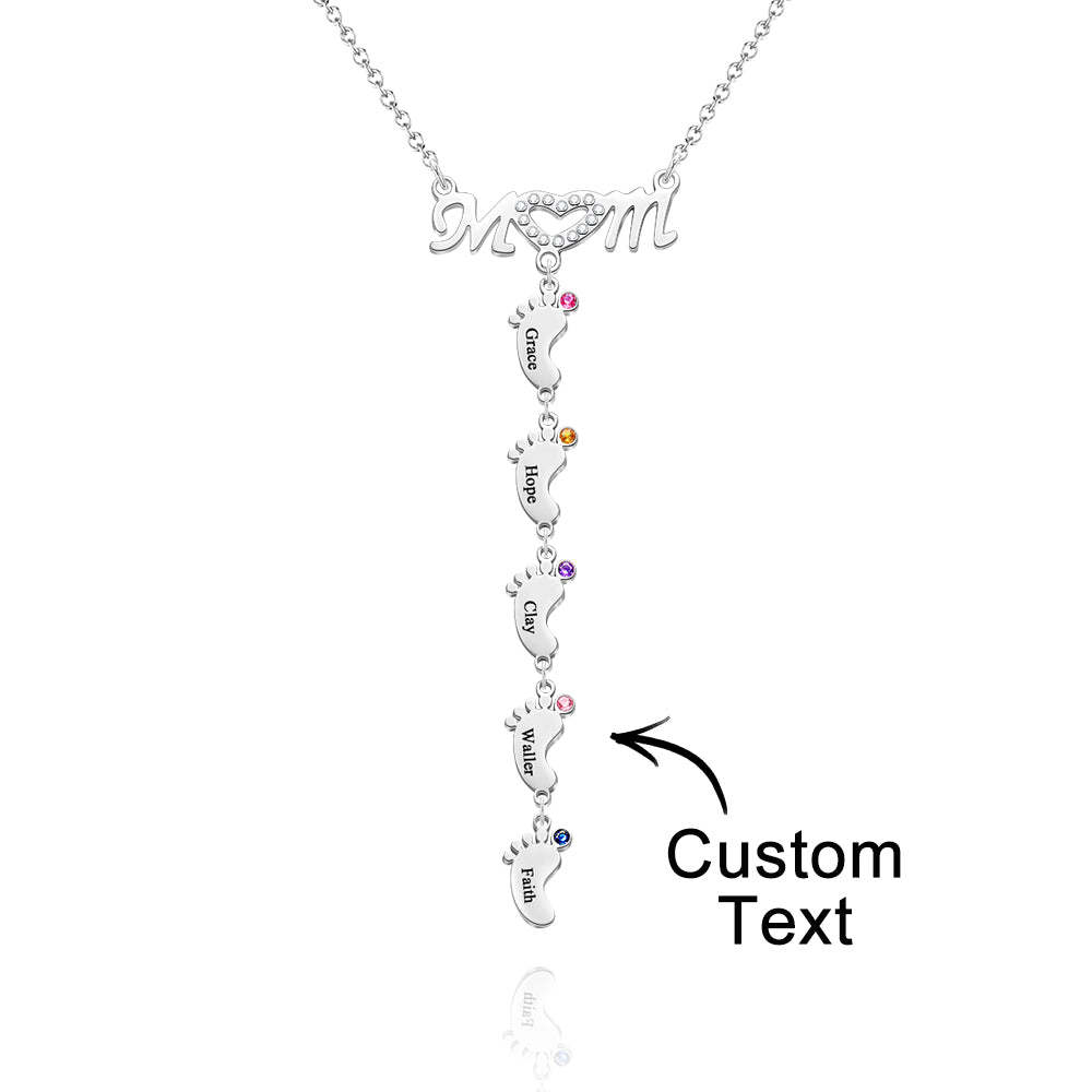 Mother's Necklace With Small Custom Name & Birthstone Baby Foot Charms - soufeelus