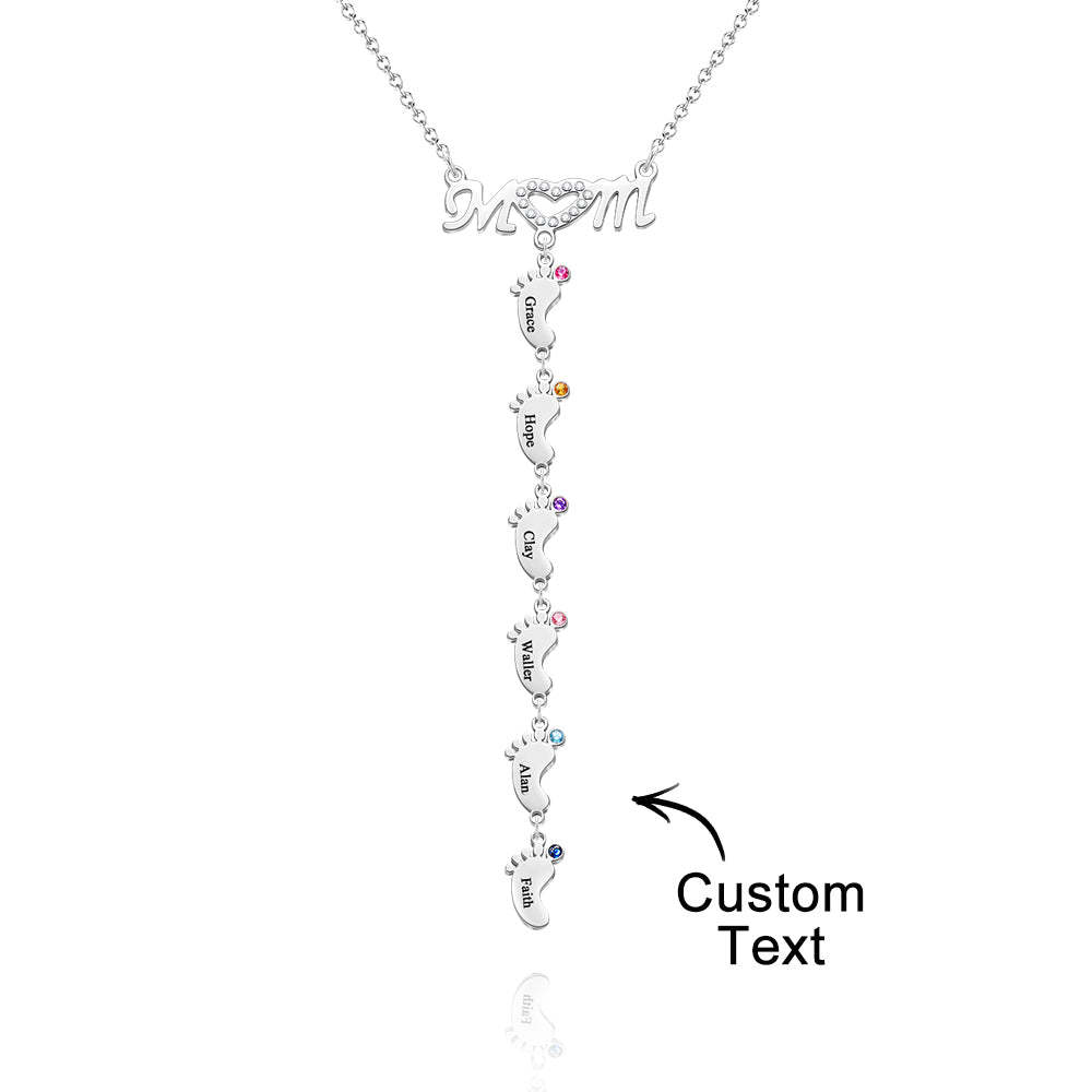 Mother's Necklace With Small Custom Name & Birthstone Baby Foot Charms - soufeelus