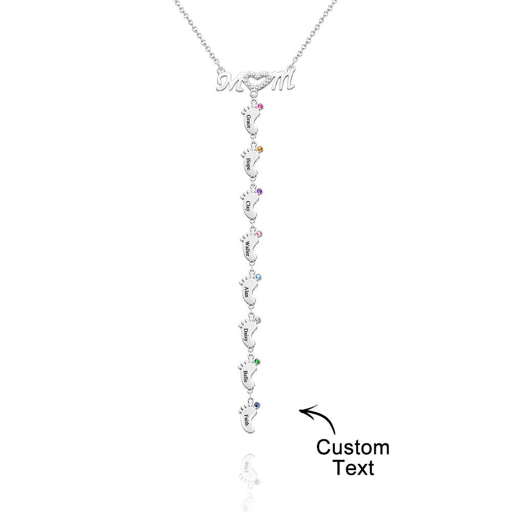 Mother's Necklace With Small Custom Name & Birthstone Baby Foot Charms - soufeelus