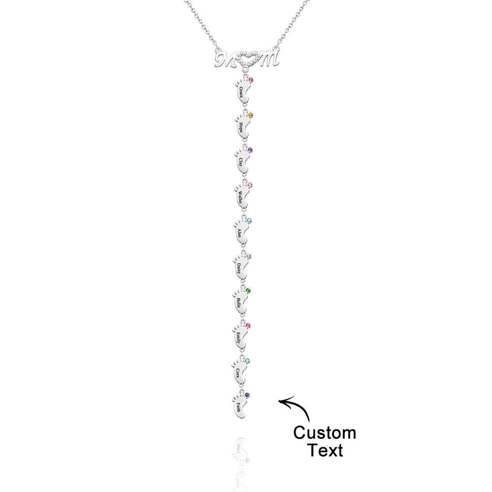 Mother's Necklace With Small Custom Name & Birthstone Baby Foot Charms - soufeelus