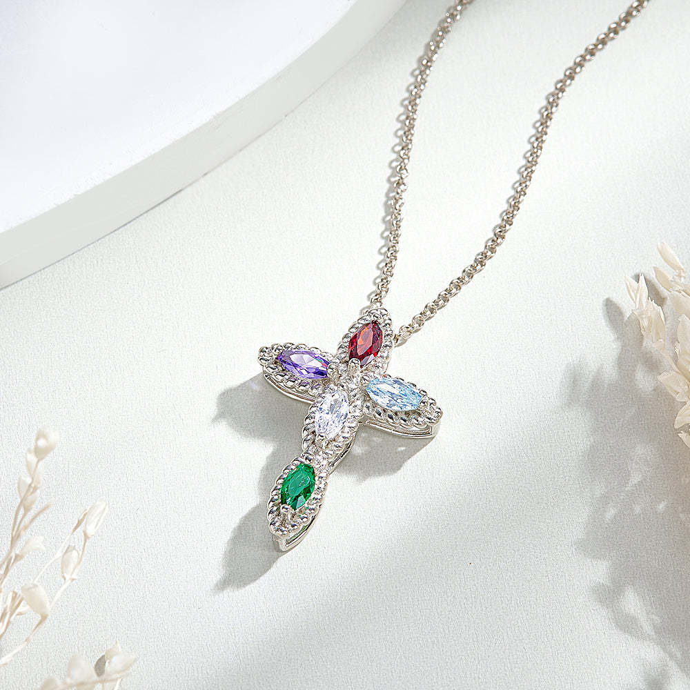 Personalized Mini Cross Pendant Necklace Custom Birthstones Necklace Christening Gift for Her - soufeelus