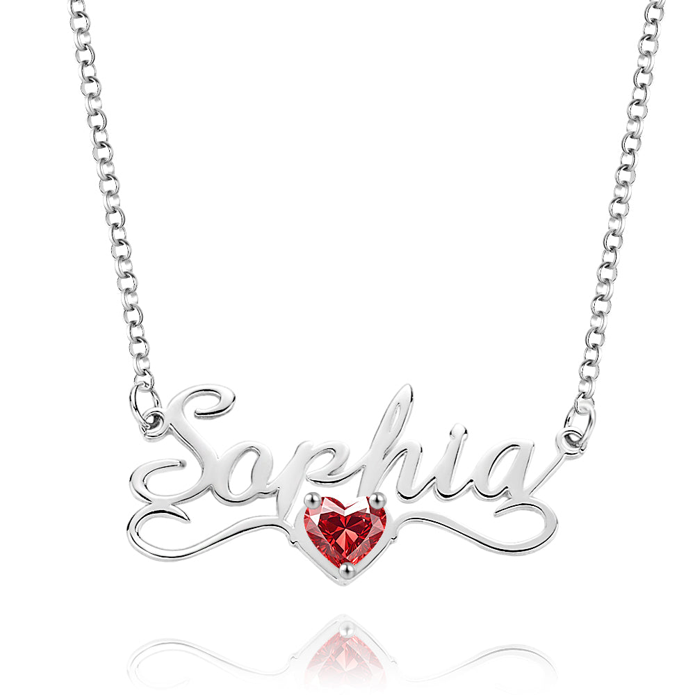 Personalized Name Necklace with Heart Birthstone Birthday Anniversary Gift for Her - soufeelus