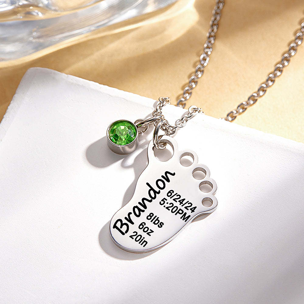Personalized Baby Foot Pendant Necklace with Birthstone Necklace Birthday Baby Shower Gift for Kid New Mom - soufeelus