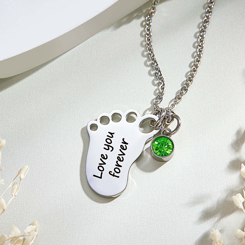 Personalized Baby Foot Pendant Necklace with Birthstone Necklace Birthday Baby Shower Gift for Kid New Mom - soufeelus
