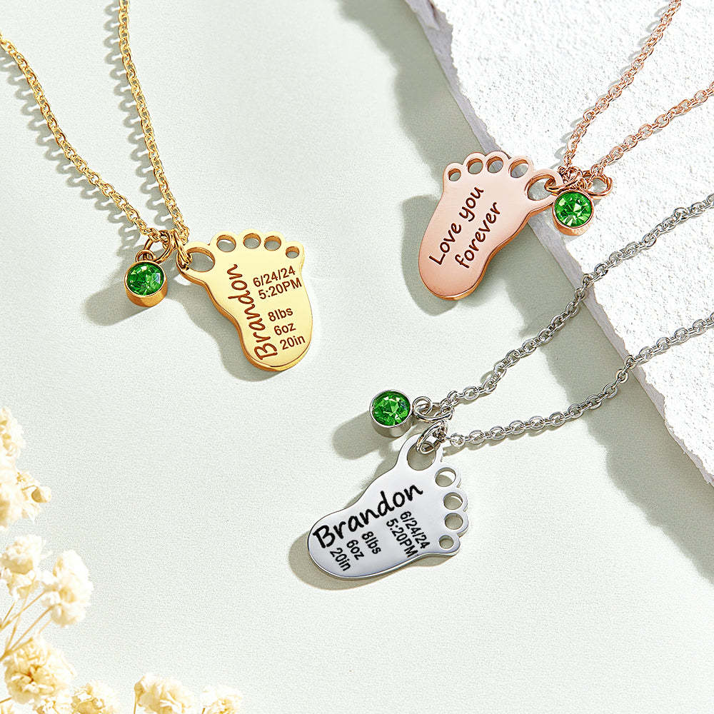 Personalized Baby Foot Pendant Necklace with Birthstone Necklace Birthday Baby Shower Gift for Kid New Mom - soufeelus