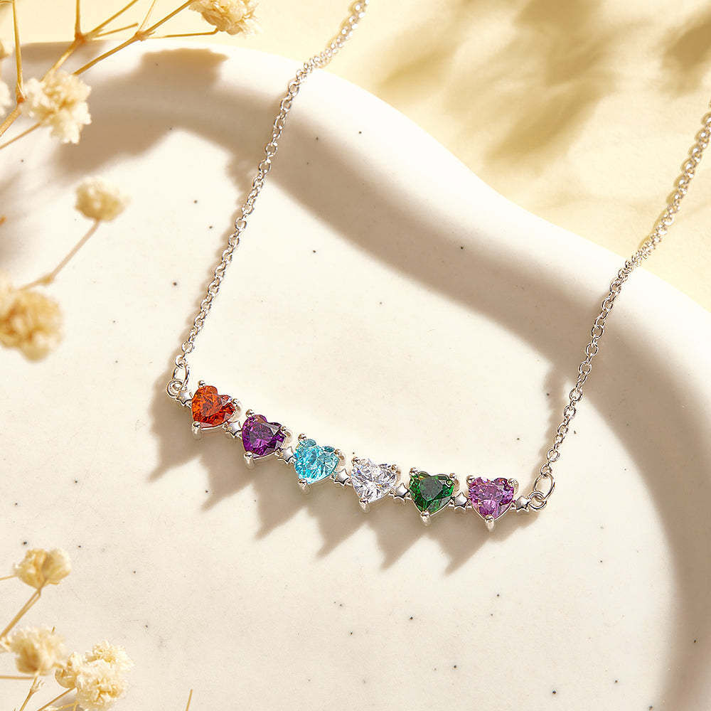 Personalized Heart-Shaped Birthstone Necklace Anniversary Birthday Gift for Her - soufeelus