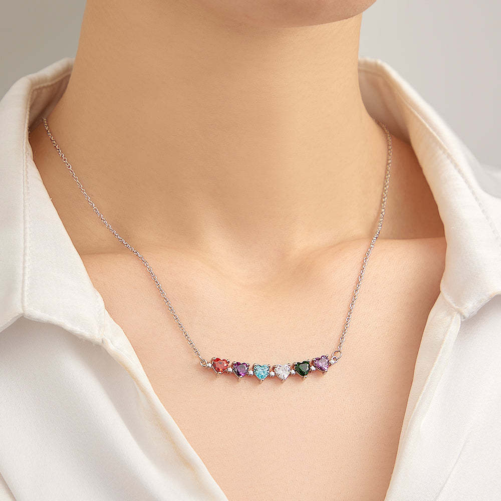 Personalized Heart-Shaped Birthstone Necklace Anniversary Birthday Gift for Her - soufeelus