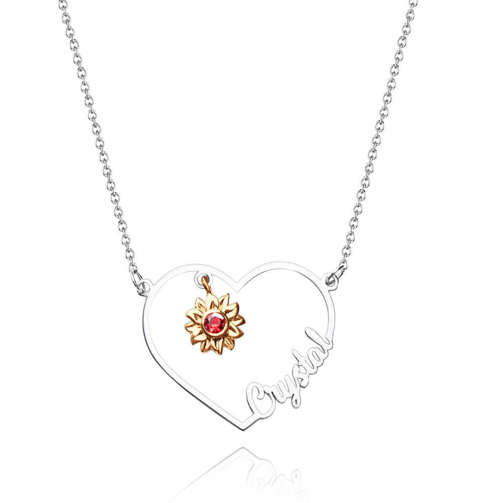 Personalized Heart-Shaped Sunflower Name Necklace with Birthstone Birthday Anniversary Gift for Her - soufeelus