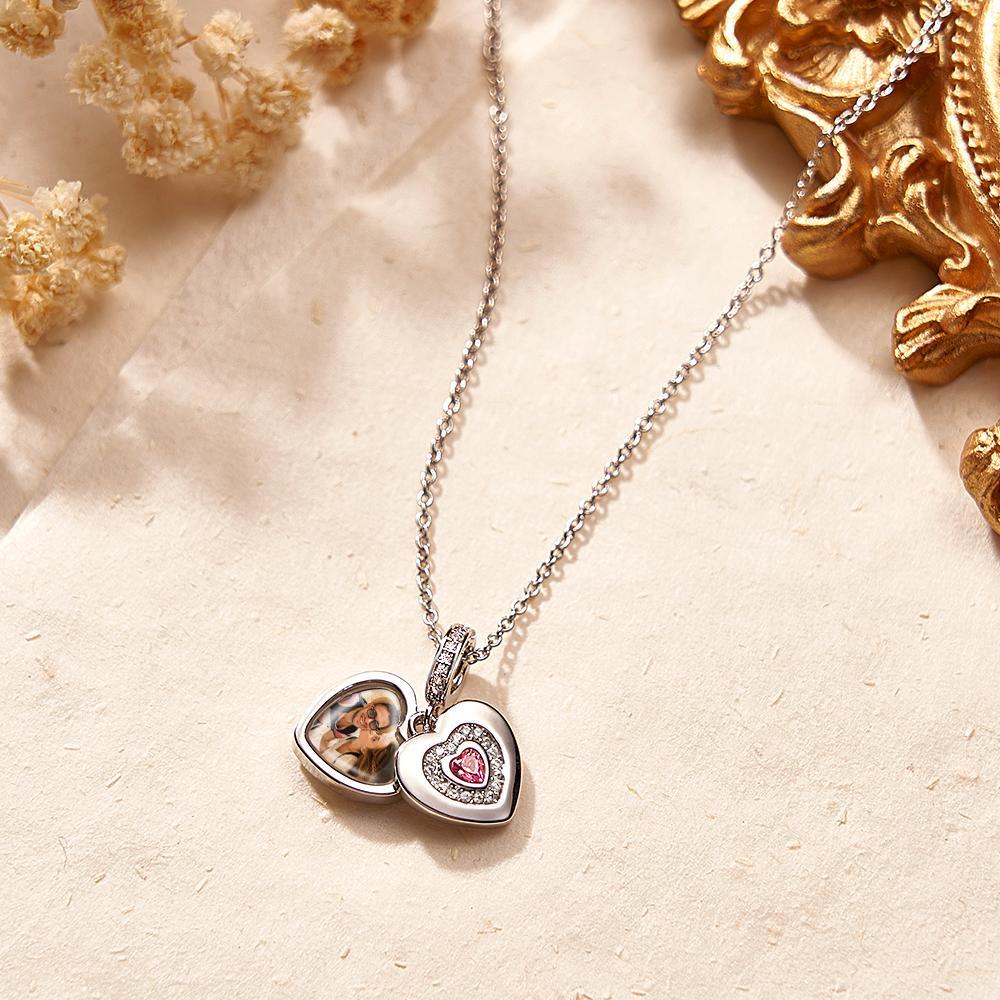 Custom Photo Charm with Necklace Individual Personalized Photo Charm with Heart Birthstone Photo Gift - soufeelus