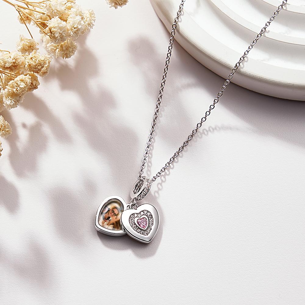 Custom Photo Charm with Necklace Individual Personalized Photo Charm with Heart Birthstone Photo Gift - soufeelus