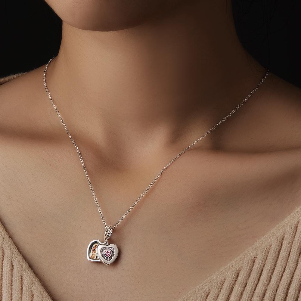 Custom Photo Charm with Necklace Individual Personalized Photo Charm with Heart Birthstone Photo Gift - soufeelus