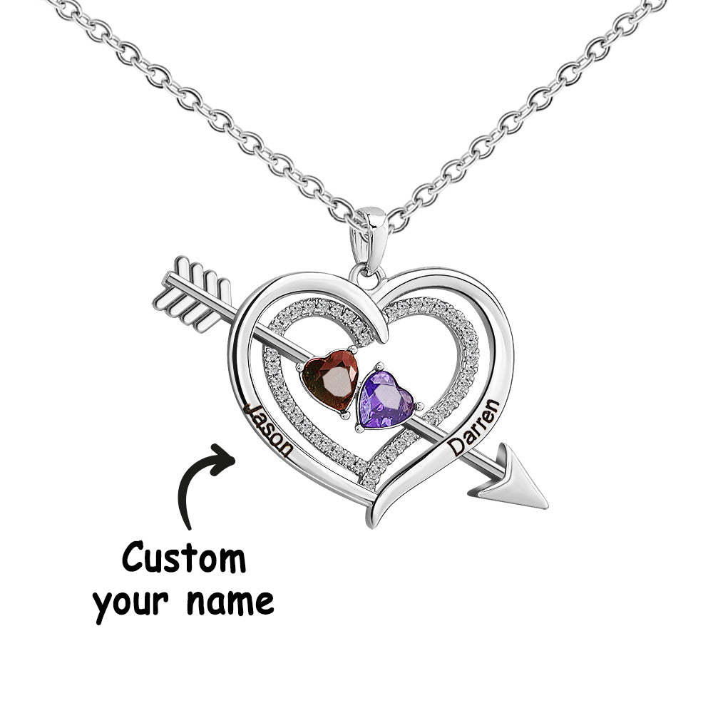 Personalized Name Birthstone Cupid Arrow Heart Necklace Engrave Necklace for Her - soufeelus