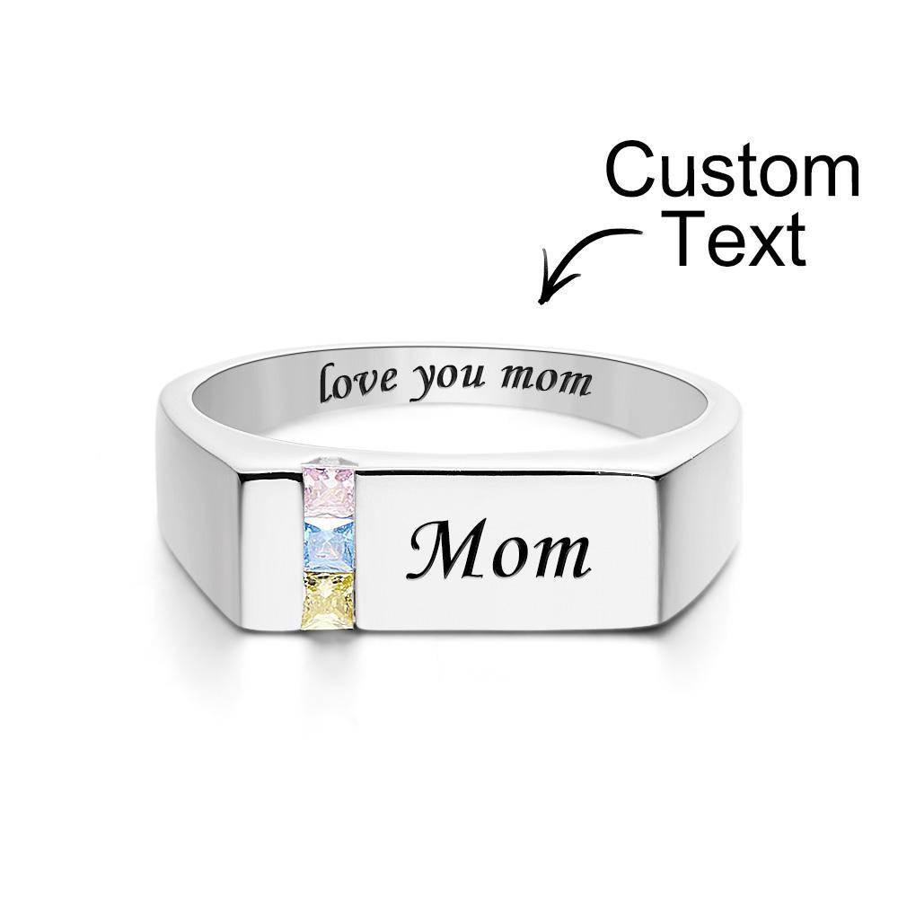 Custom Text Birthstone Ring Personalized Family Ring Gift For Her - soufeelus