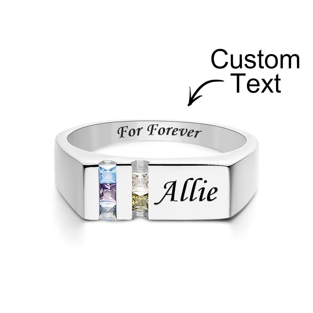 Custom Text Birthstone Ring Personalized Family Ring Gift For Her - soufeelus