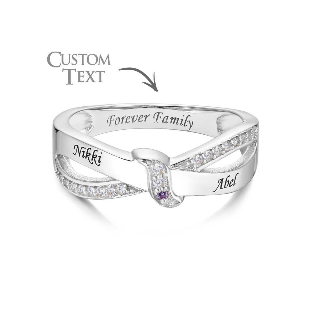 Custom Name and Text Birthstone Ring Personalized Family Ring Gift For Her - soufeelus