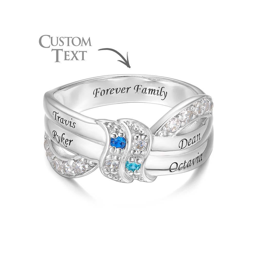 Custom Name and Text Birthstone Ring Personalized Family Ring Gift For Her - soufeelus