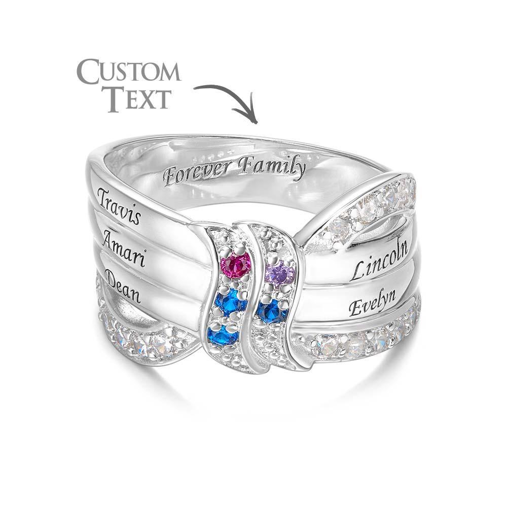 Custom Name and Text Birthstone Ring Personalized Family Ring Gift For Her - soufeelus