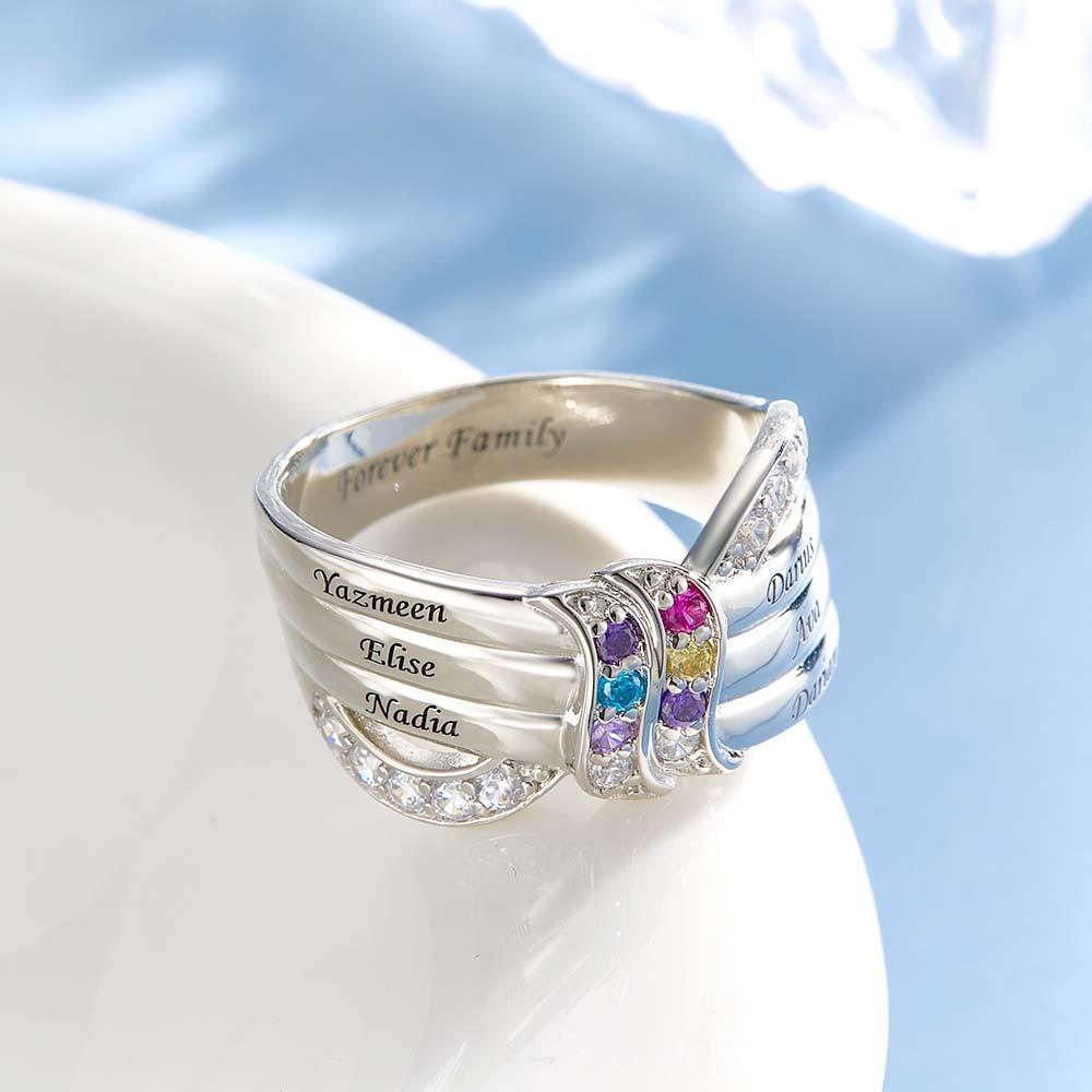 Custom Name and Text Birthstone Ring Personalized Family Ring Gift For Her - soufeelus