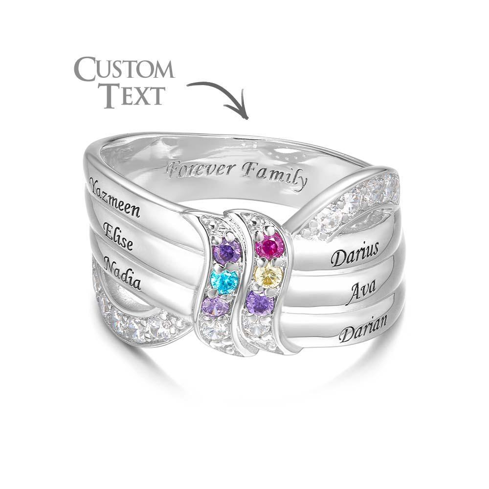 Custom Name and Text Birthstone Ring Personalized Family Ring Gift For Her - soufeelus