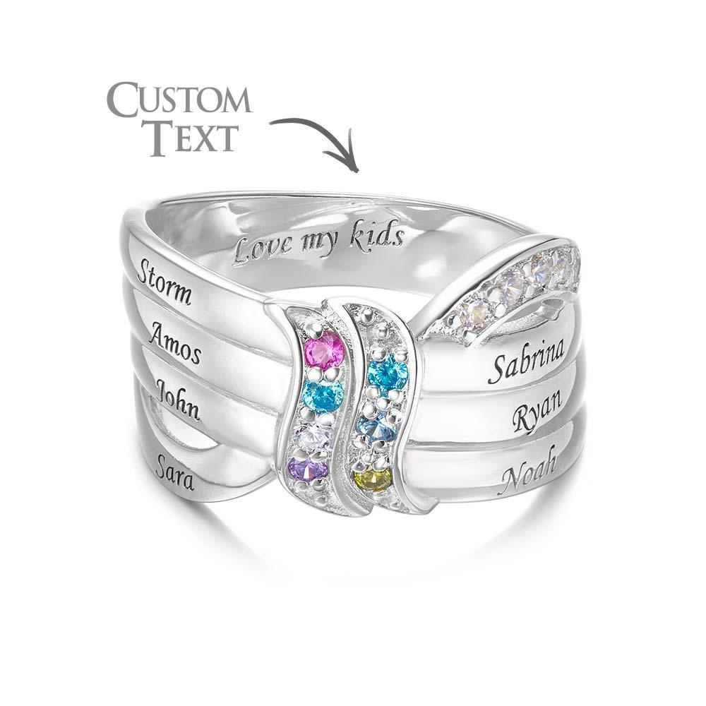 Custom Name and Text Birthstone Ring Personalized Family Ring Gift For Her - soufeelus