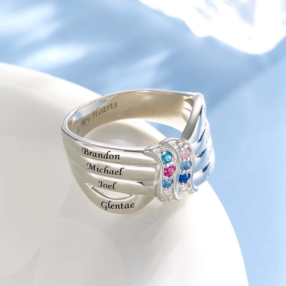 Custom Name and Text Birthstone Ring Personalized Family Ring Gift For Her - soufeelus