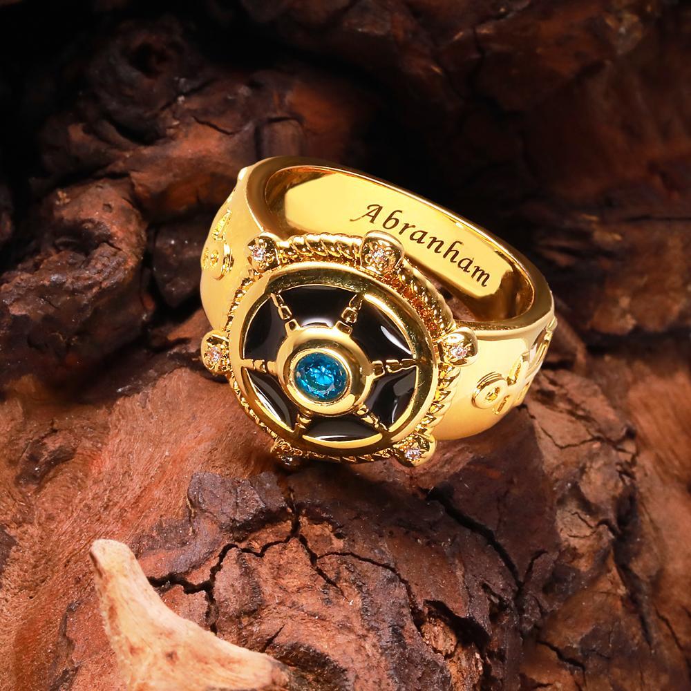 Engravable Boat Rudder Ring With Diamond Unique Retro Ring Gift For Him - soufeelus