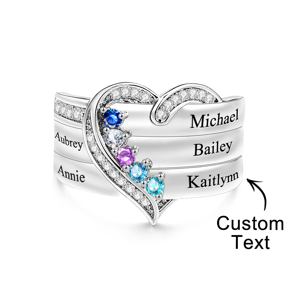 Personalized 1-8 Birthstones Heart Family Ring Where Hearts Meet Love Gleams In Every Stone Mother's Day Gift - soufeelus