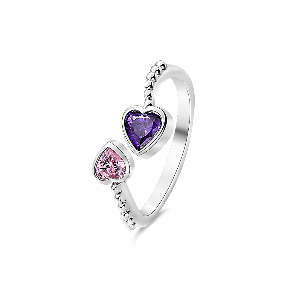 Personalized Birthstones Ring Adjustable Open Double Heart Ring Gift for Her - soufeelus