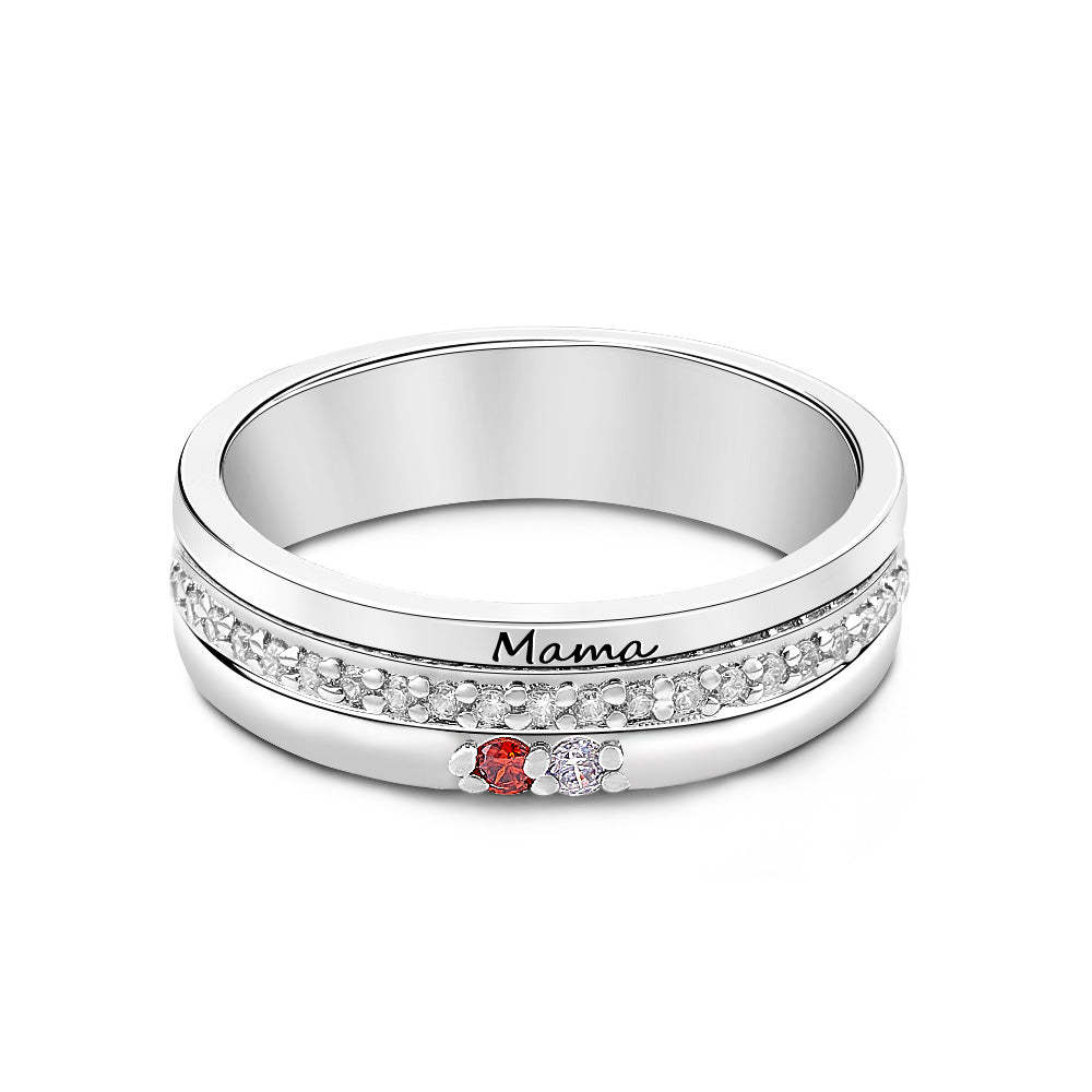 Personalized Birthstones Ring with Engraved Text Family Ring Jewelry Birthday Gift for Mom Grandma - soufeelus