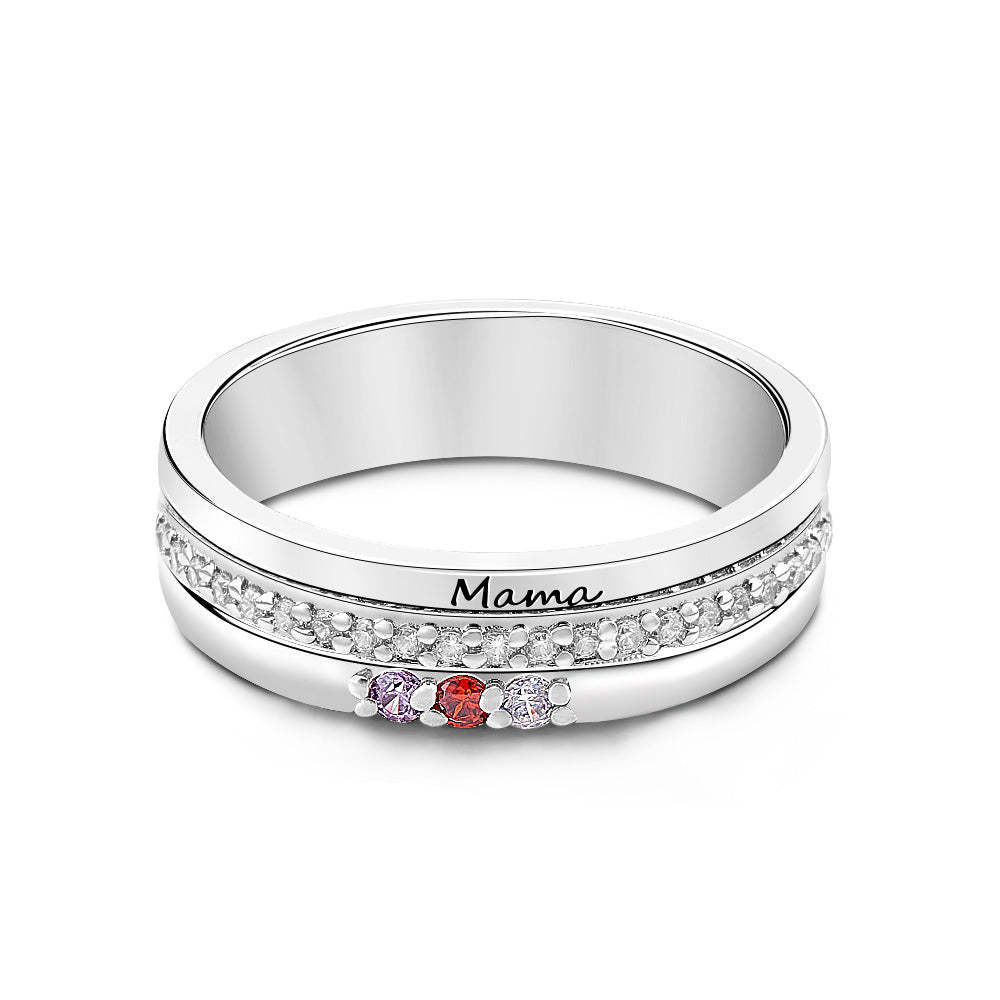 Personalized Birthstones Ring with Engraved Text Family Ring Jewelry Birthday Gift for Mom Grandma - soufeelus