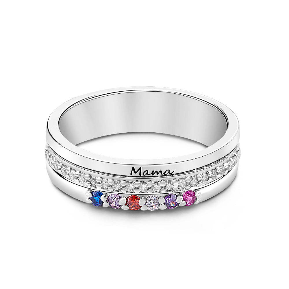 Personalized Birthstones Ring with Engraved Text Family Ring Jewelry Birthday Gift for Mom Grandma - soufeelus