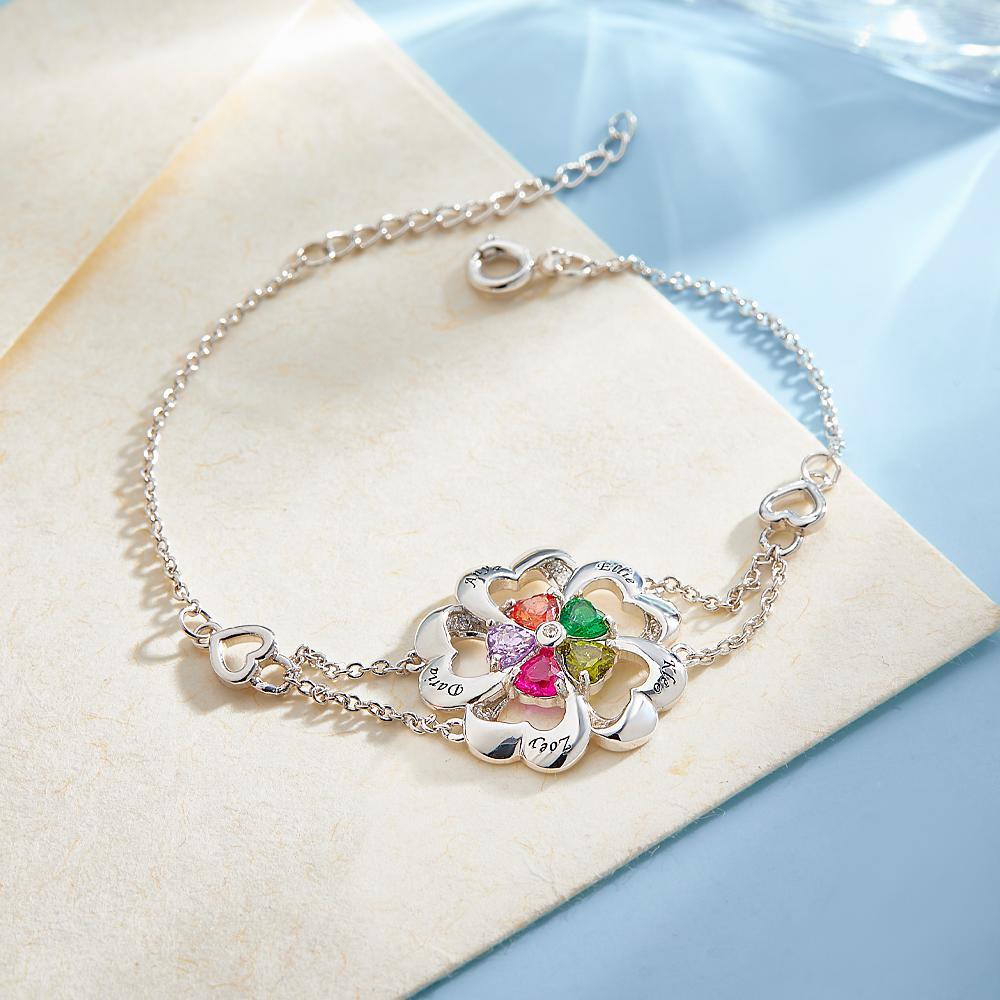 Engraved Fashion Birthstone Bracelet Personalized Flower Adjustable Bracelet For Her - soufeelus