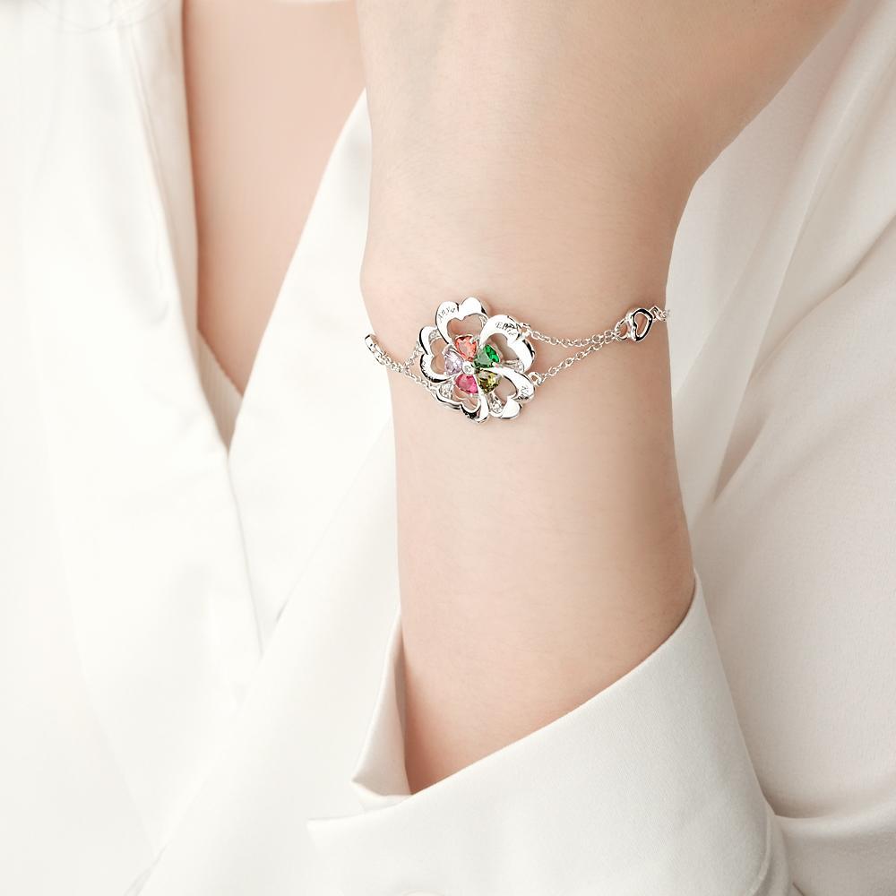 Engraved Fashion Birthstone Bracelet Personalized Flower Adjustable Bracelet For Her - soufeelus