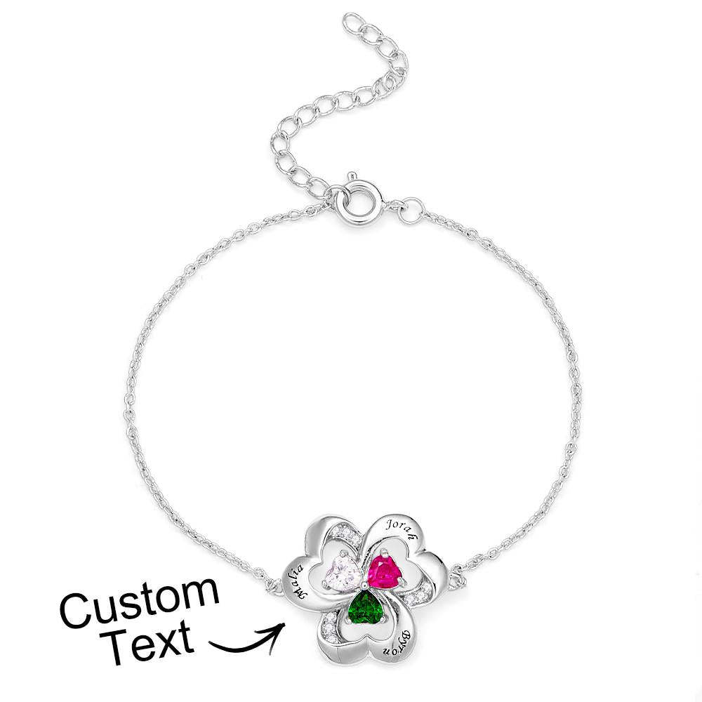 Engraved Fashion Birthstone Bracelet Personalized Flower Adjustable Bracelet For Her - soufeelus