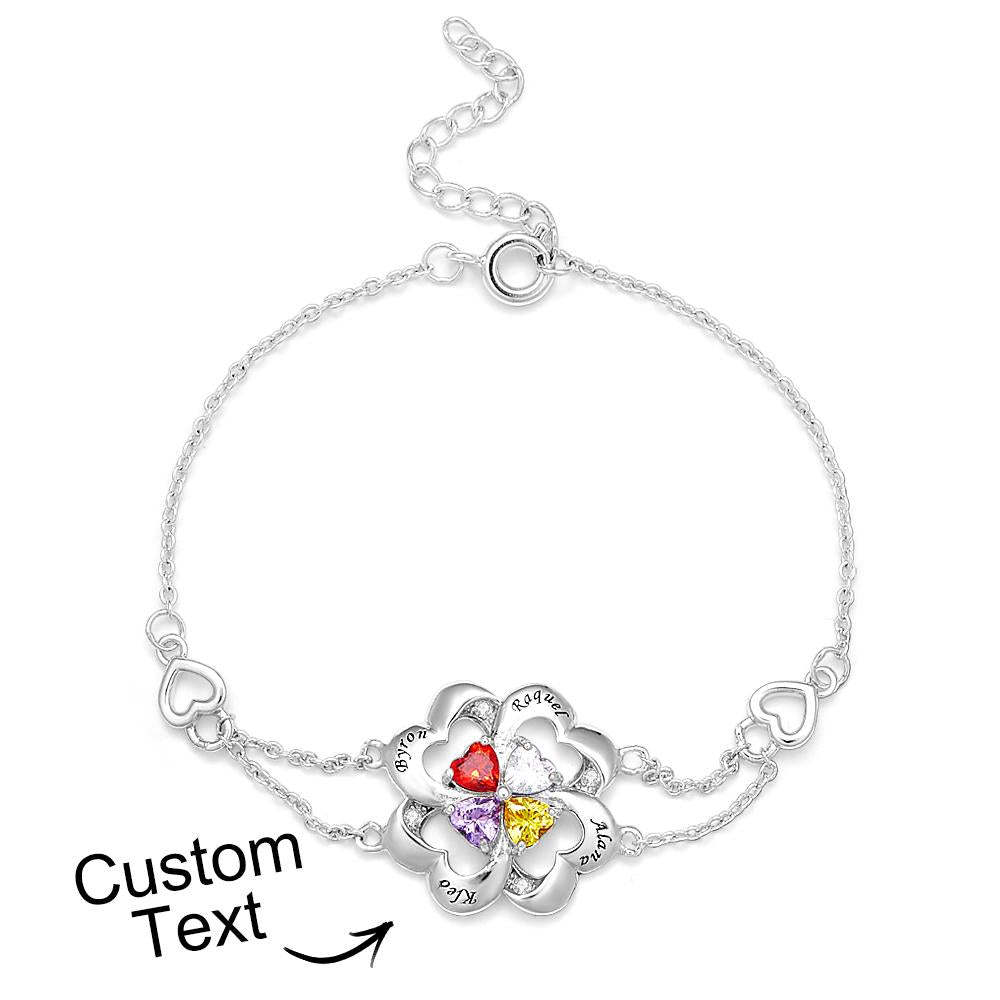 Engraved Fashion Birthstone Bracelet Personalized Flower Adjustable Bracelet For Her - soufeelus