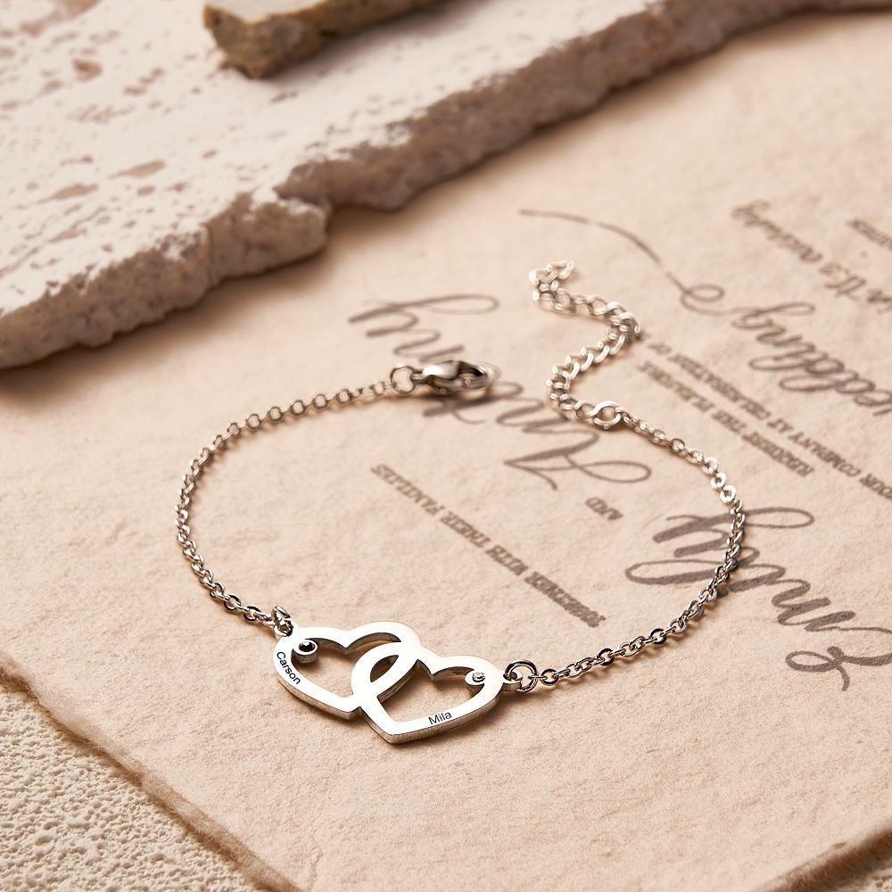 Engravable Combine Double Heart Bracelet With Birthstone Chain Bracelet Gifts For Women - soufeelus