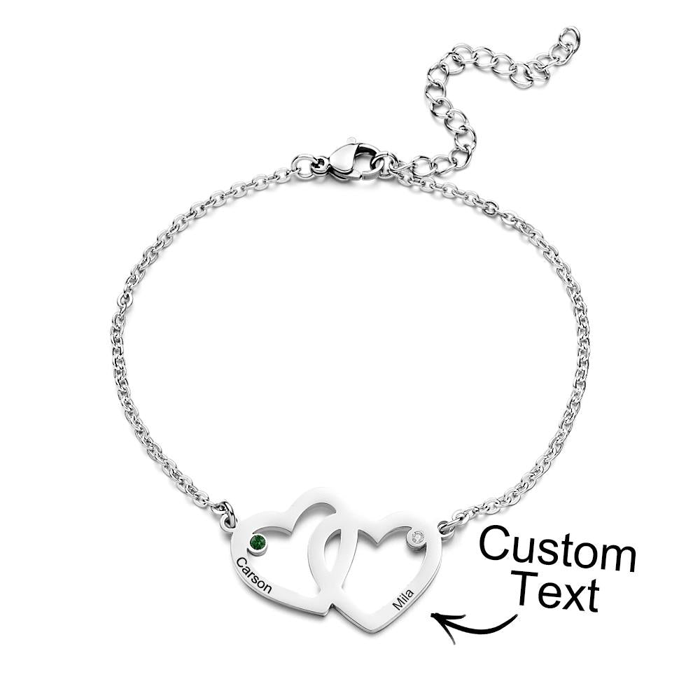Engravable Combine Double Heart Bracelet With Birthstone Chain Bracelet Gifts For Women - soufeelus