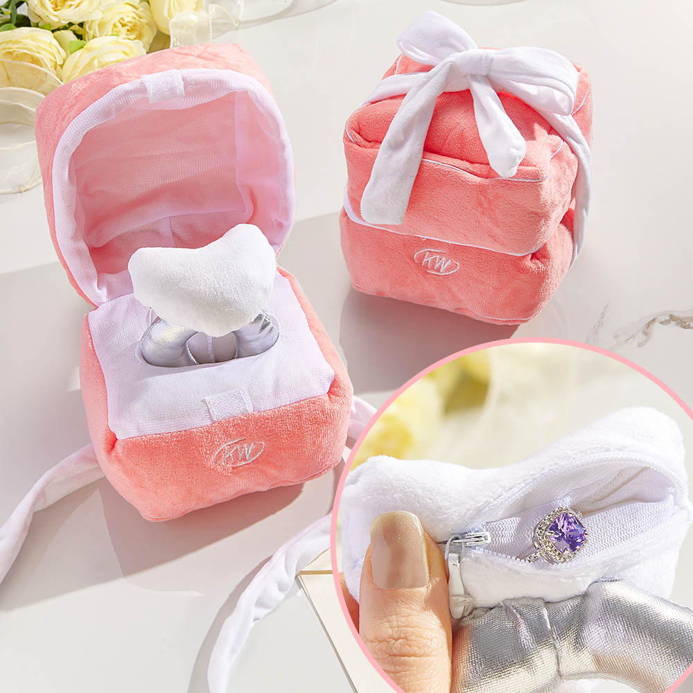 Creative Love Adjustable Ring with Box Plush Toy Couple Ring Fun Gift Propose Memory Valentine's Day Gift for Her - soufeelus