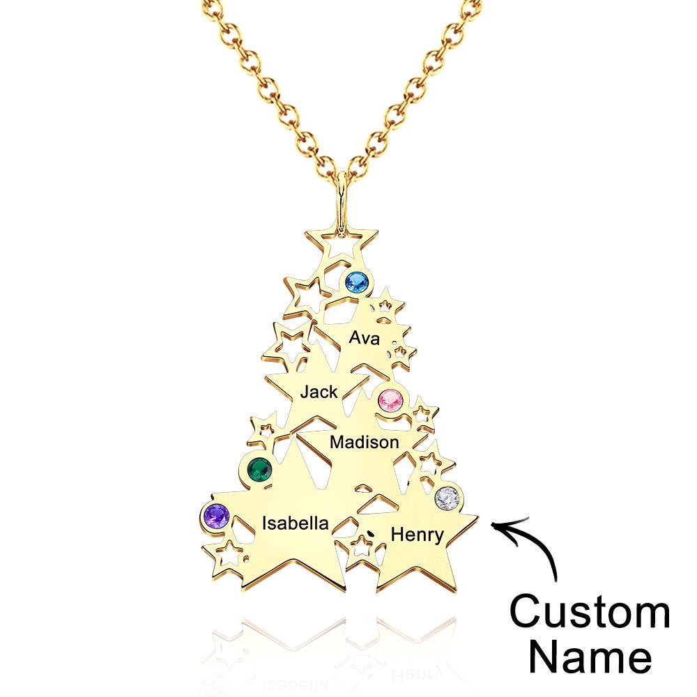 Custom Engraved Birthstone Necklace Star Christmas Tree Gifts - soufeelus
