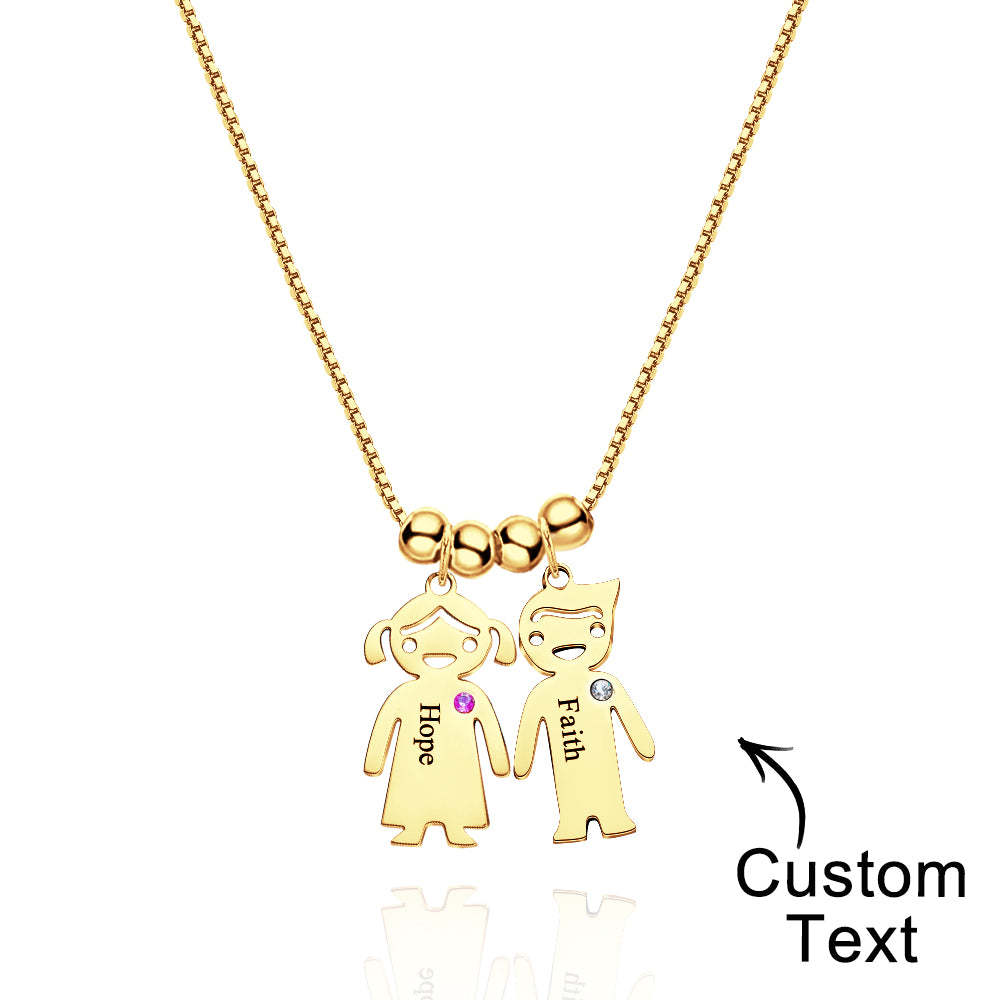 Mother's Necklace with Engravable Birthstone Children's Charms - soufeelus
