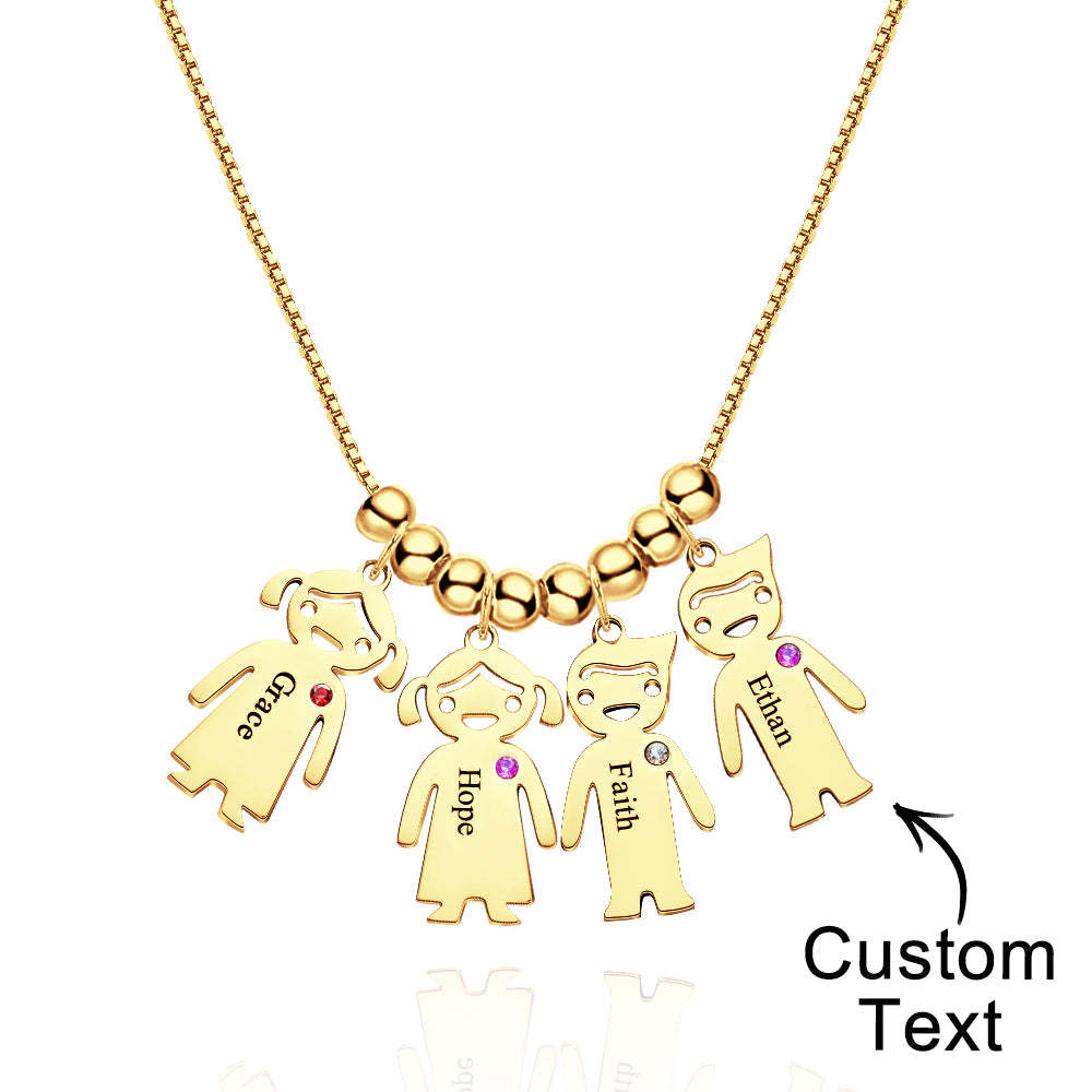 Mother's Necklace with Engravable Birthstone Children's Charms - soufeelus