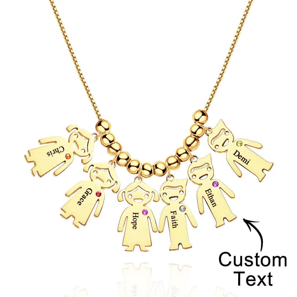 Mother's Necklace with Engravable Birthstone Children's Charms - soufeelus
