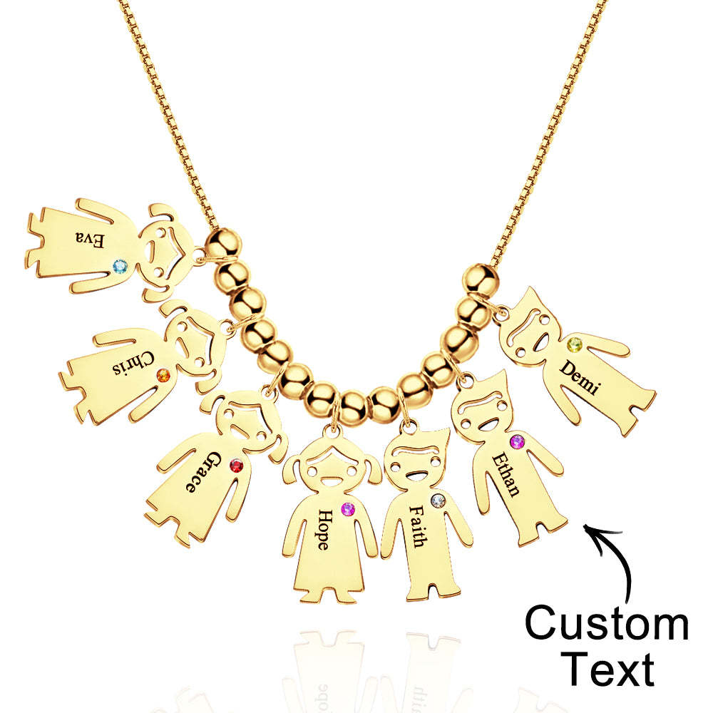 Mother's Necklace with Engravable Birthstone Children's Charms - soufeelus