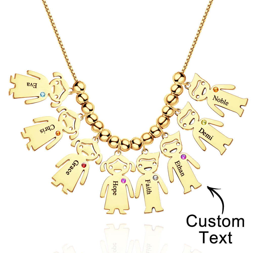 Mother's Necklace with Engravable Birthstone Children's Charms - soufeelus