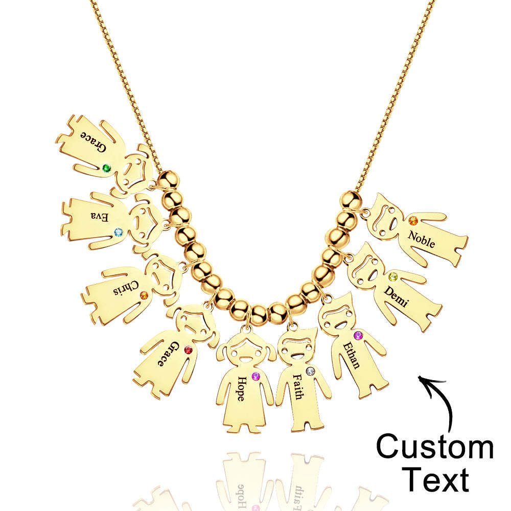 Mother's Necklace with Engravable Birthstone Children's Charms - soufeelus