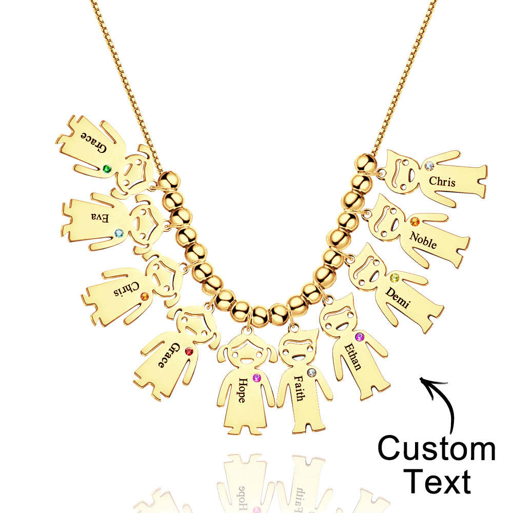 Mother's Necklace with Engravable Birthstone Children's Charms - soufeelus